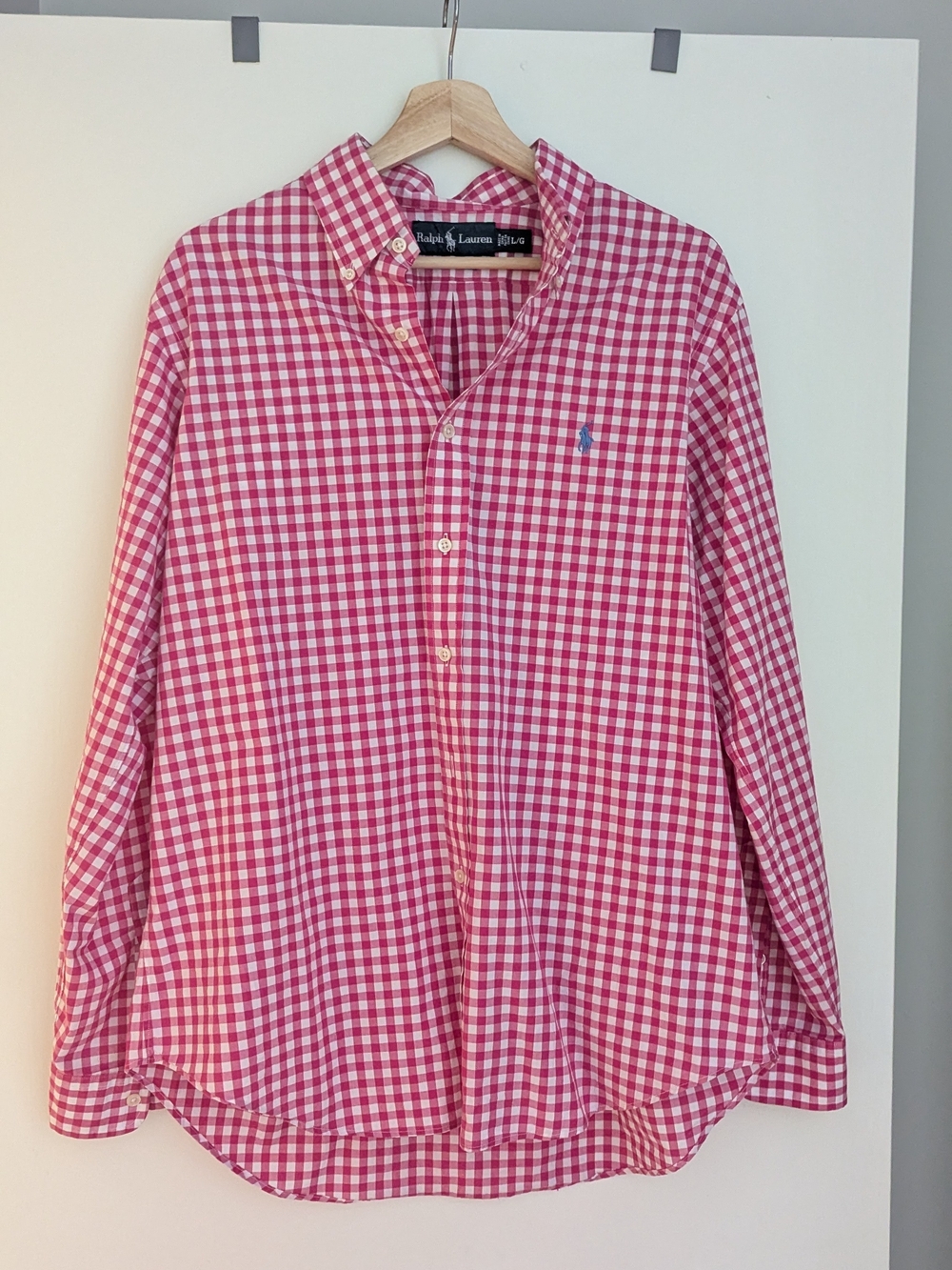 Ralph Lauren Men’s Pink Gingham Button-Up Shirt (Size L)